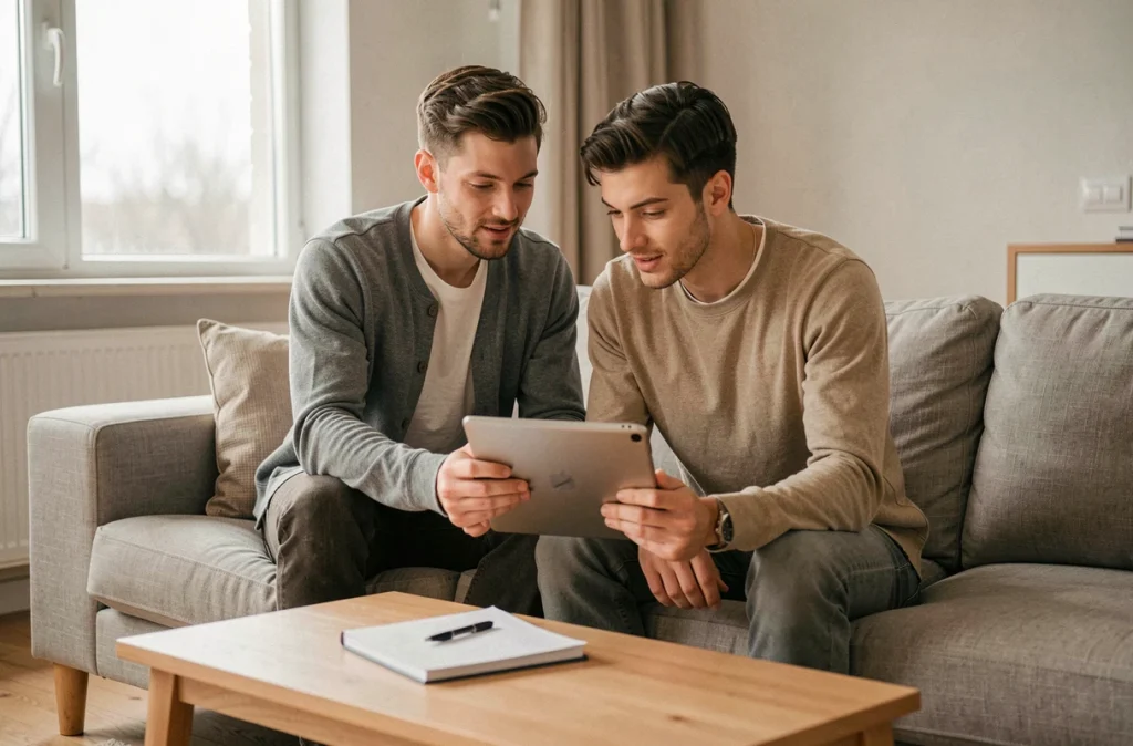 Couple consultant les conditions d'un crédit renouvelable sur tablette