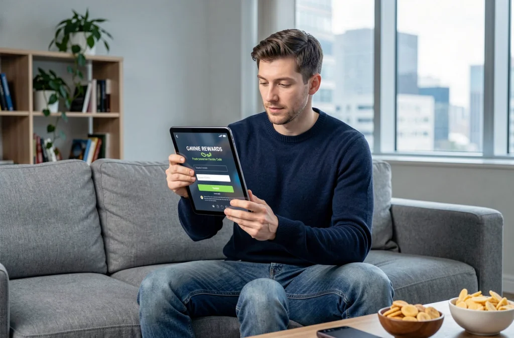 Homme jouant à Chapters sur tablette et consultant les codes de rachat 2026