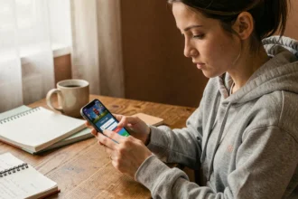 Joueuse utilisant son smartphone pour entrer un code de rachat dans le jeu Chapters