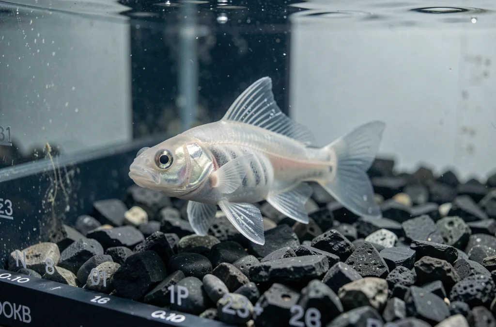 Poisson limace des abysses Pseudoliparis swirei photographié dans un bassin de recherche scientifique